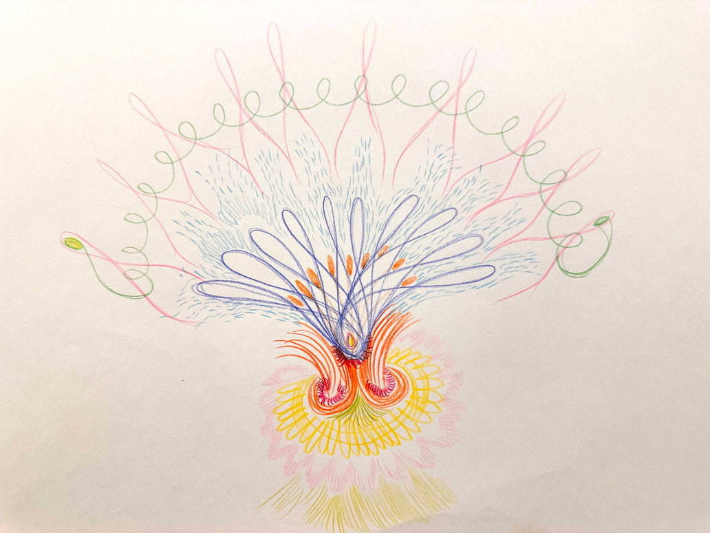 Despliegue de mi semilla, integración de autoridad interior fortalecida y enraizada - Lápices de colores sobre papel A3